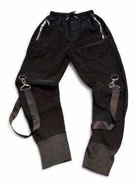 Women's Black Cargo Strap Joggers